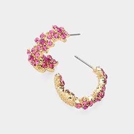 Flower Rhinestone Embellished Half Hoop Earrings